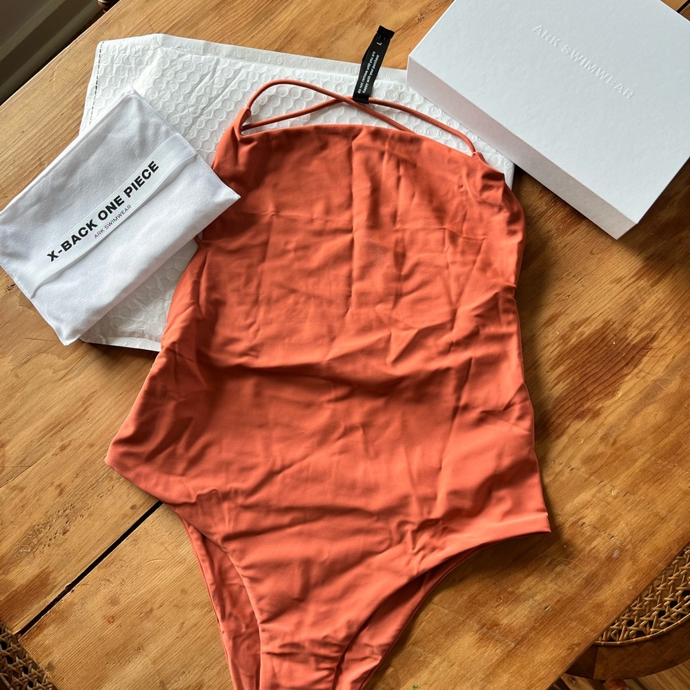 Ark Swimwear Cross Back One Piece in Rust